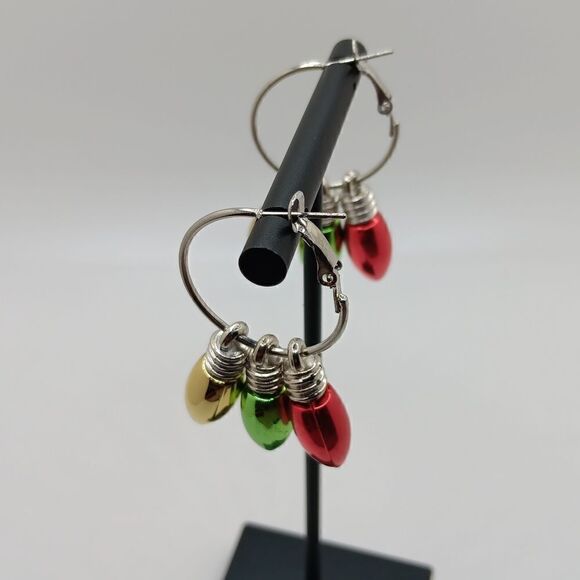 New Christmas Bulb Ornament Hoop Earrings New‎ - Picture 3 of 4
